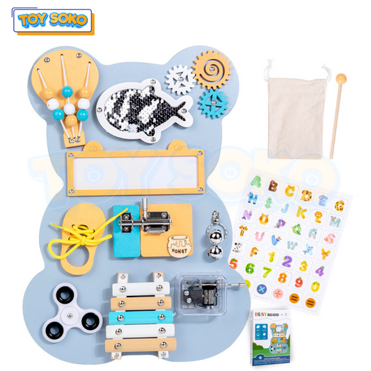 Blue bear activity board – Fun learning toy for kids