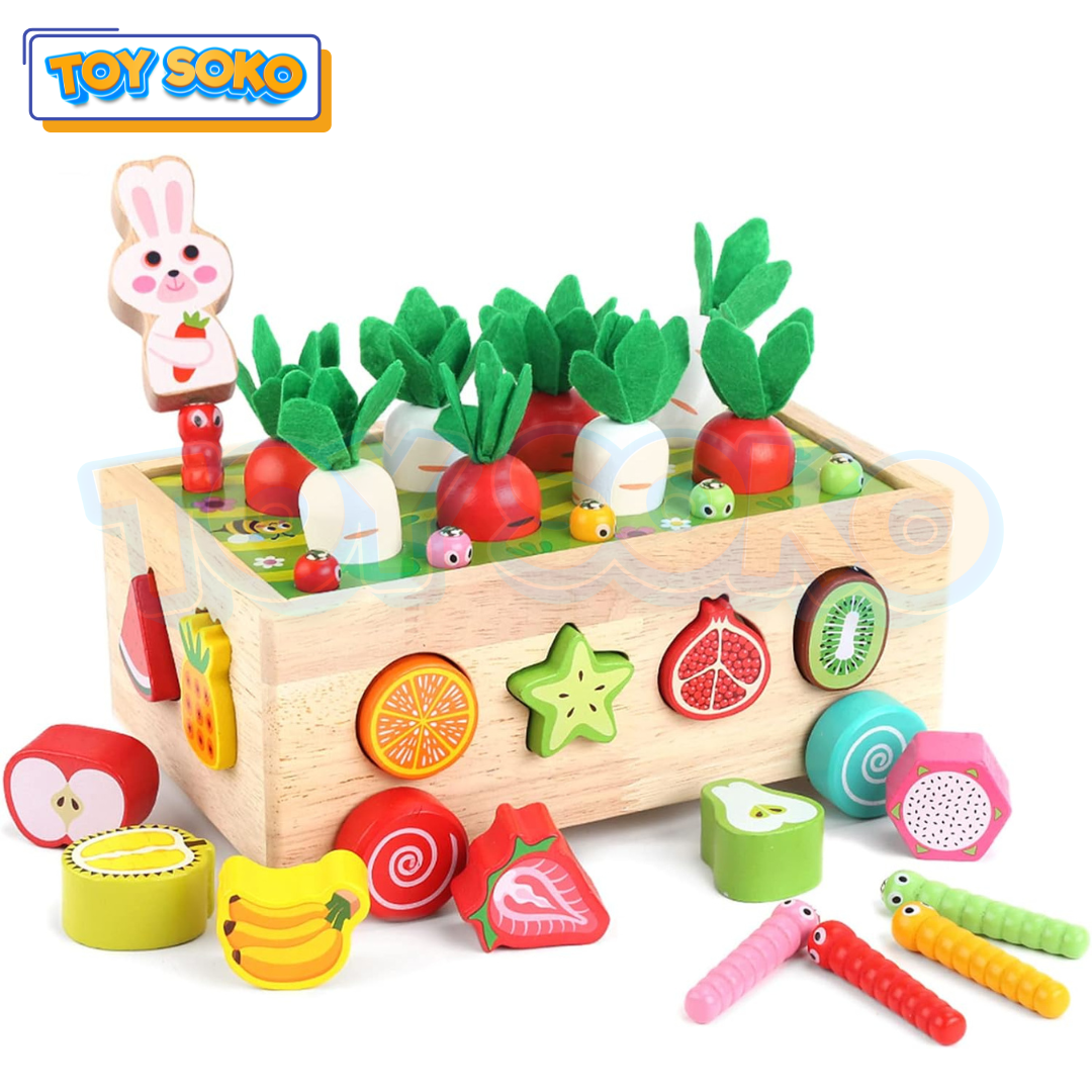Farm Orchard Push Pull Car – Wooden Toys Puzzle for Kids
