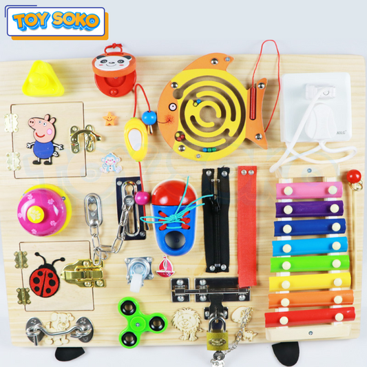 Wooden toddler busy board – Engaging Montessori toys