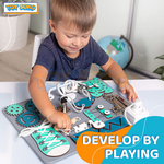 ToySoko Montessori sensory board includes a time-telling clock, gears, and sensory features for cognitive development