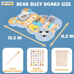 Interactive Blue Bear Activity Board for preschoolers, offering sensory play with English letters and motor activities