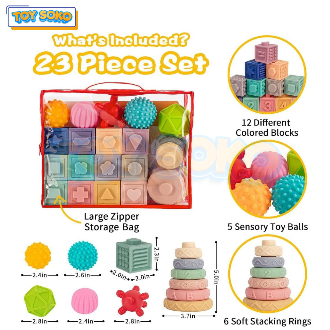 Educational building blocks for kids featuring fun shapes and textures