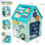 Montessori Busy Board with multifunctional toys like phone, gears, abacus, and music box, ideal for toddler development.
