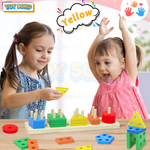 Fun children's activity toys with sorting and stacking wooden shapes