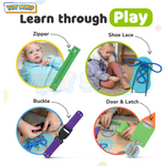 Fun children’s busy board promoting hands-on learning play