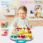 Hands-on Baby Activity Board with light switch and music board, promoting early learning and motor skills in toddlers