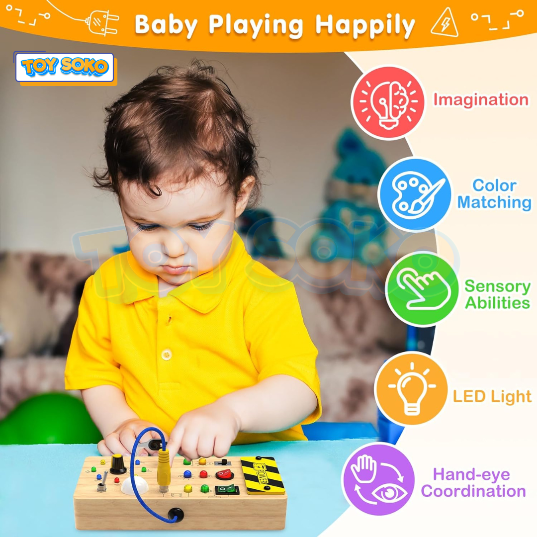 Interactive LED Light Switch Board for preschool activities, supporting brain development and motor skills in toddlers