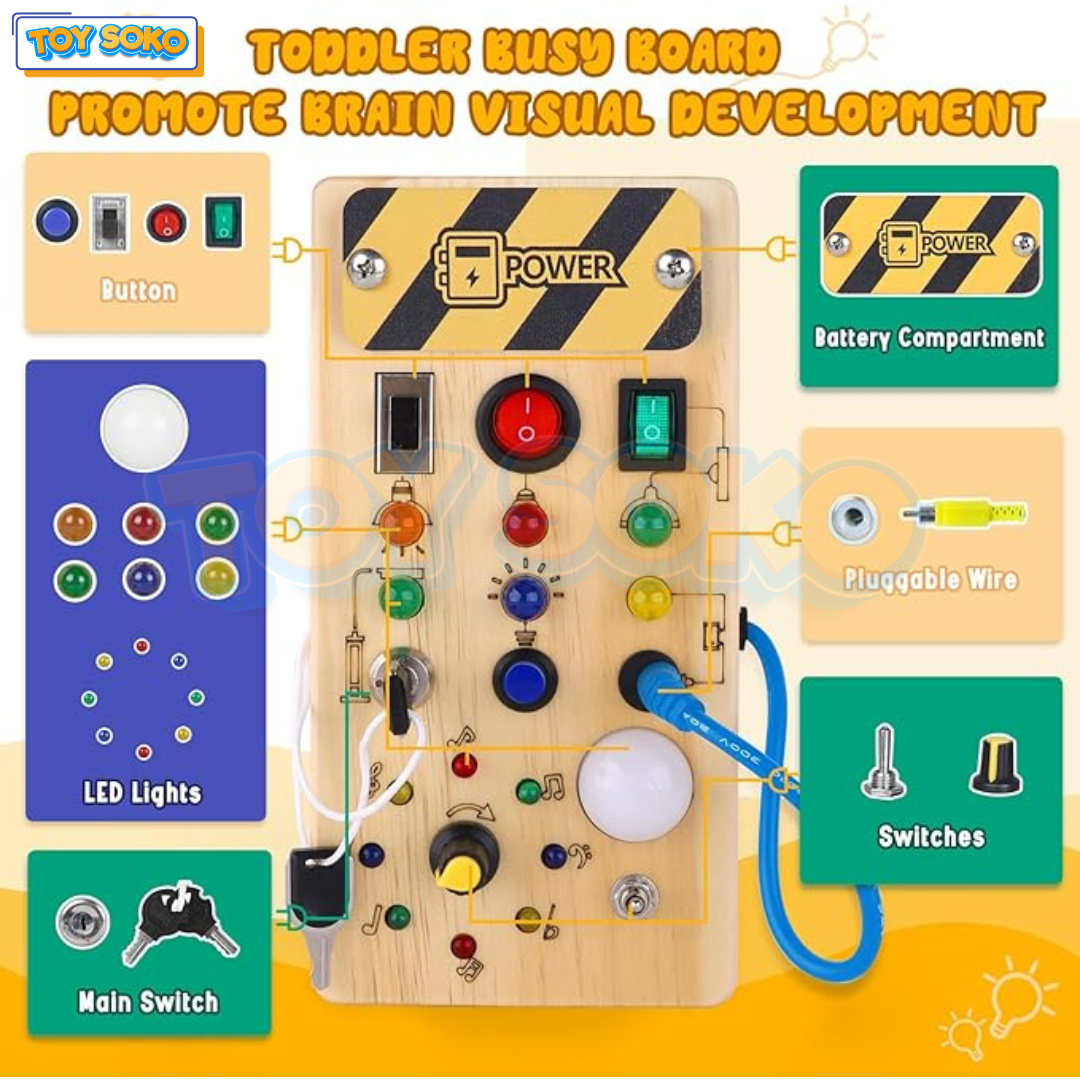 LED Light Switch Board promoting cognitive development and interactive learning for toddlers through sensory play