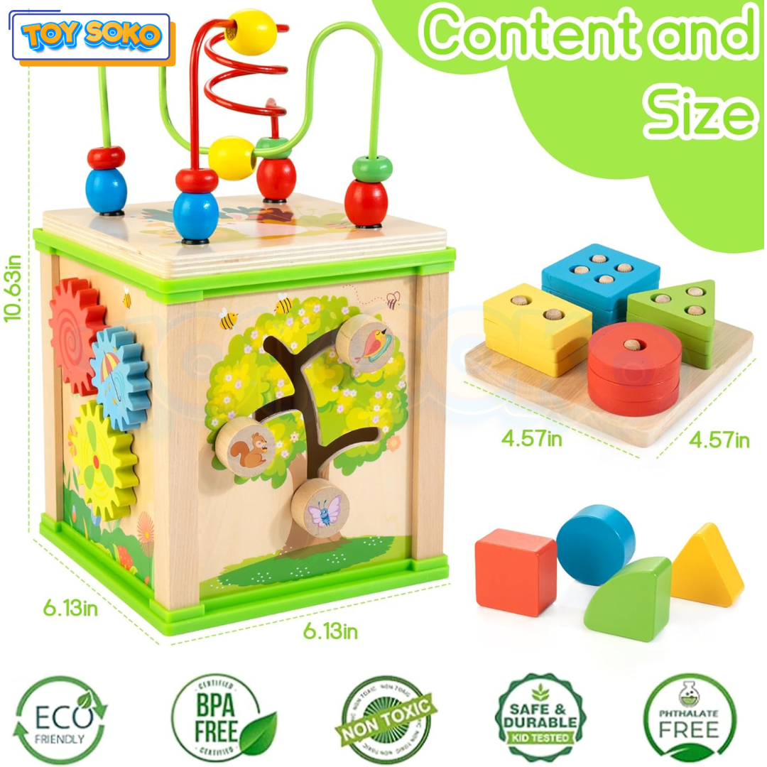 Montessori activity cube with a xylophone, encouraging musical exploration and fine motor skill development in toddlers