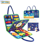 Fun ocean-themed montessori busy board for toddlers with interactive elements