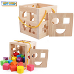 Montessori Puzzle Box for cognitive development in toddlers, featuring geometric shapes for interactive learning