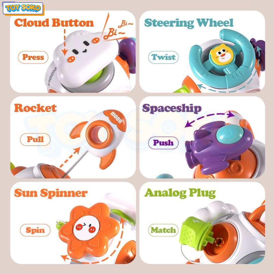 Interactive Rocket Baby Toy featuring 6 panels, promoting early learning and skill development in babies