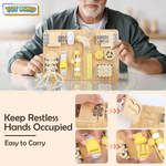 Sensory Fidget Board for toddlers and seniors, designed to stimulate cognitive functions with engaging, hands-on activities.
