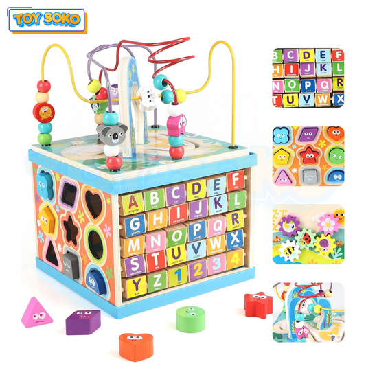 Alphabet Learning Toys – Wooden Bead Box Activity Cube for kids