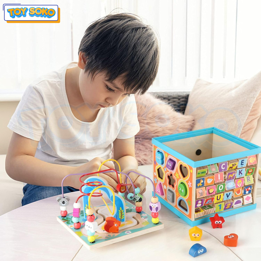 Wooden Bead Box – Engaging 5-in-1 Activity Cube for learning