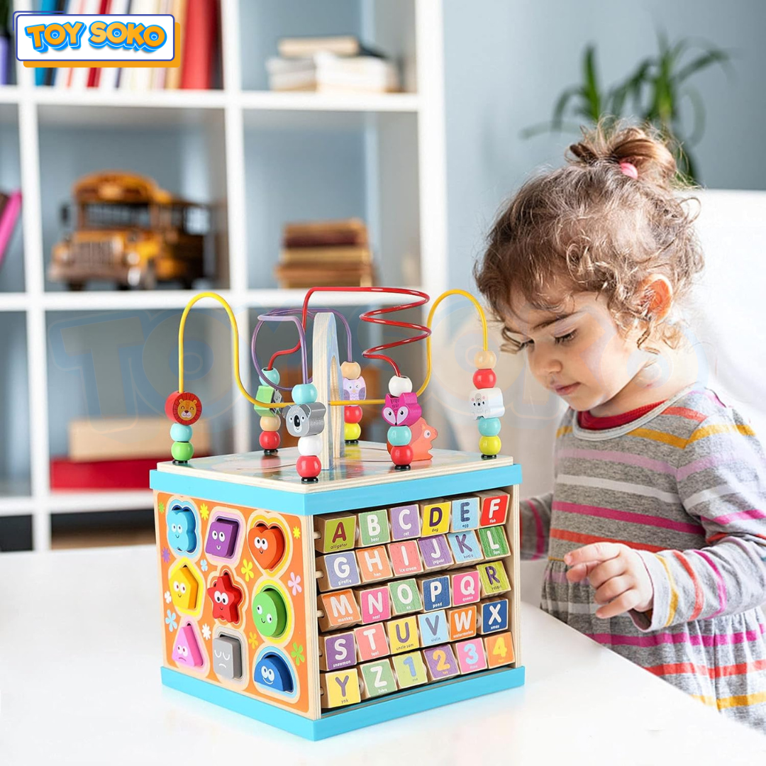 Abc Learning Box Alphabet Learning Toys Wooden Bead Box – 5 in 1 Activity Cube – Toysoko