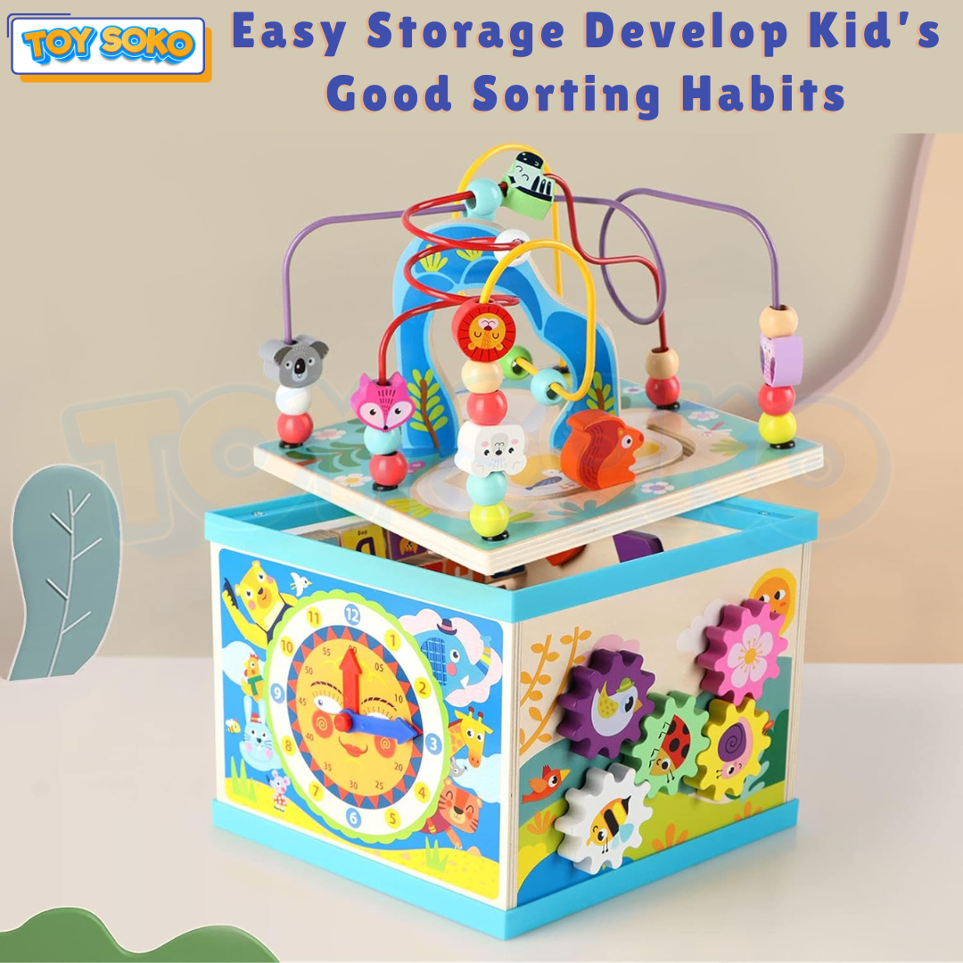 5-in-1 Activity Cube – Best wooden learning toys for toddlers