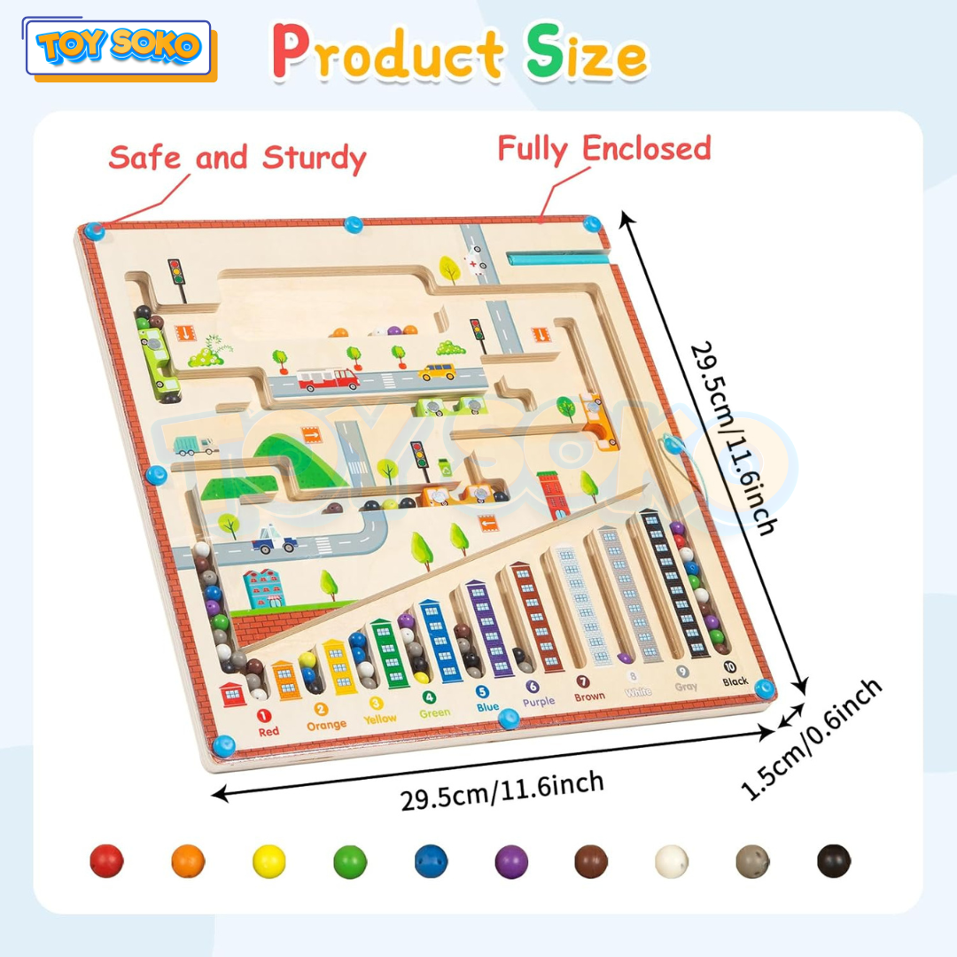 Montessori-inspired counting maze with colorful magnetic beads