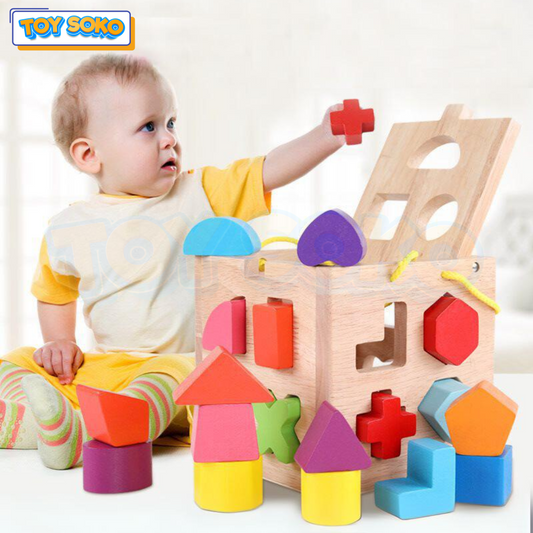 Puzzle Box Geometric Wooden Blocks – Fun cube toys for toddlers