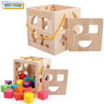 Puzzle box with geometric wooden blocks – Fun cube toys for toddlers